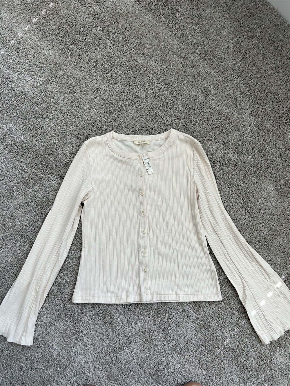 NWT Madewell Off-White Ribbed Button-Front Long Sleeve Top